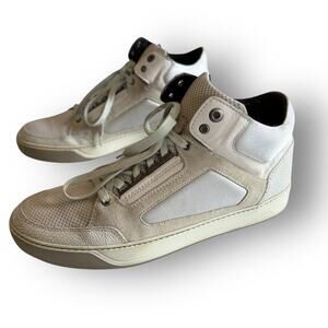 Lanvin Paris Basket Mid-Top Sneakers - White Cream Leather & Mesh - Men's Sz 10